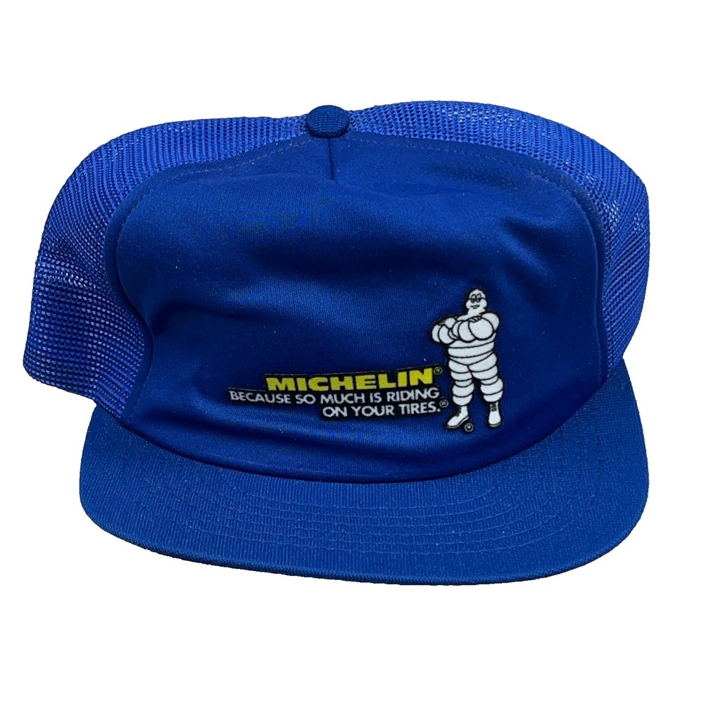 Vintage Michelin Tires Trucker Hat Cap Snapback Blue Mesh 90s Swingster USA